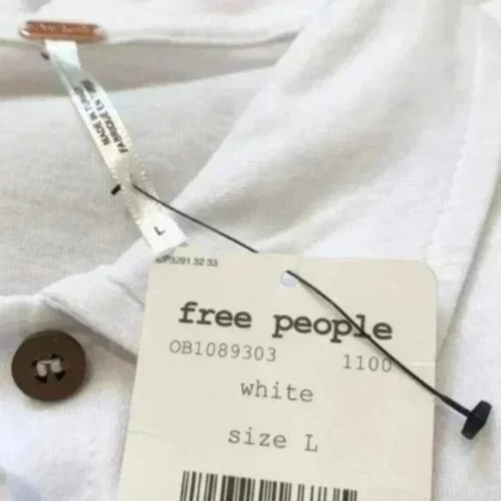 Free People Weekend Rush Henley Tee in White. L - Picture 8 of 8